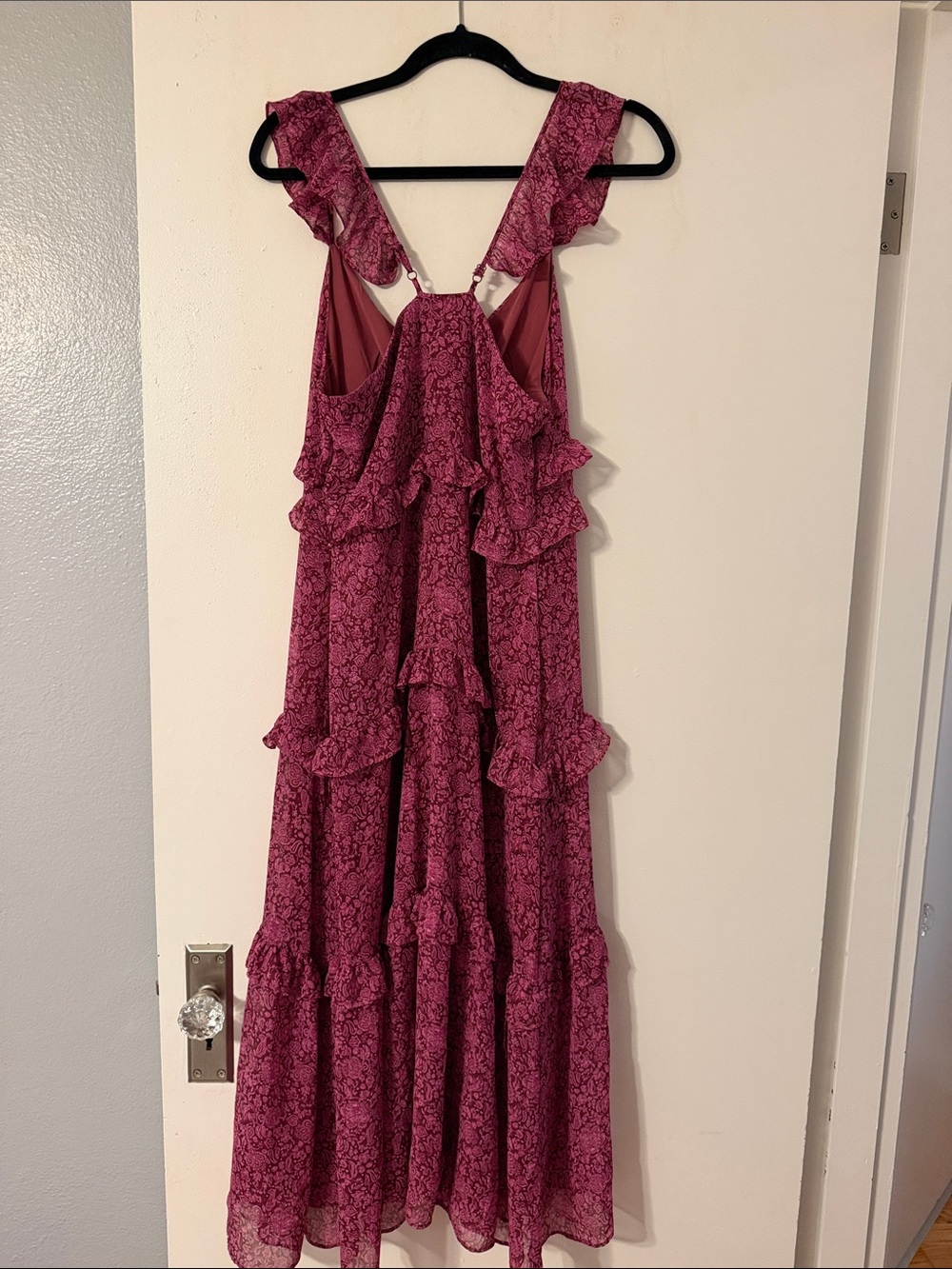 Women’s Ruffled Floral Midi Dress - Pink - Picture 4 of 4